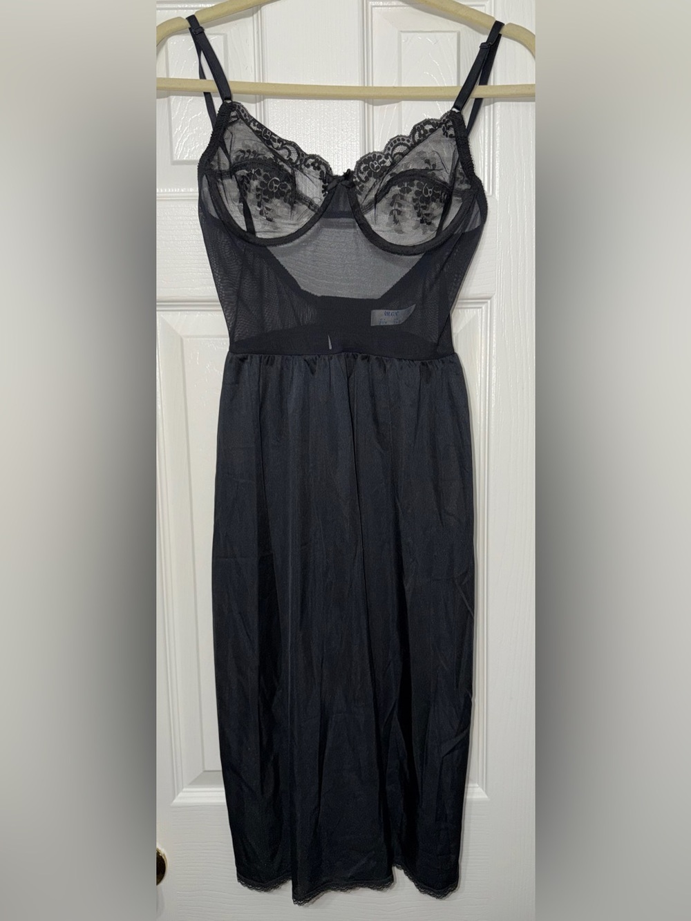 Olga Vintage Black Lace & Mesh Full Slip